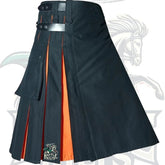 Scottish Black with Orange Hybrid Kilt – 4 Strap Design | Brand New Stitched Kilt by BattleOfKilts